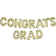 Birthdays Letter Balloons Amscan Congrats Grad Air-Filled Balloon Letter Banner Kit, 16" Gold