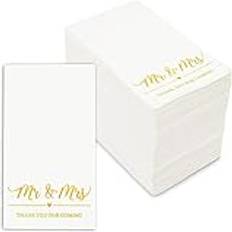 Paper Napkins Sparkle and Bash 100PCS Wedding Mr Mrs Dinner Napkins Disposable Party Supplies, 4 x 8 inches folded White