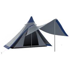 Camping & Outdoor OutSunny Teepee Tent, Easy Set-Up Camping Tent with Porch Area, Floor and Carry Bag, for 2-3 Person Outdoor Backpacking Camping Hiking, Blue