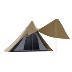 OutSunny Teepee Tent, Easy Set-Up Camping Tent with Porch Area, Floor and Carry Bag, for 2-3 Person Outdoor Backpacking Camping Hiking, Coffee