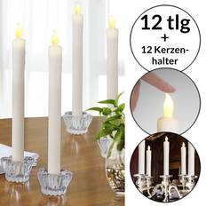 Blanc Bougies LED Monzana Set de 12 Bougies En Cire Véritable Chandelle Sans Flamme Avec Bougeoir En Verre Bougie LED 12pcs