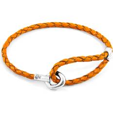 Anchor & Crew Fire Orange Blake Silver and Braided Leather Bracelet