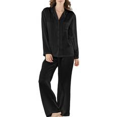 Silke Pysjamaser Damella Woven Silk Plain Pyjamas Set Svart silke