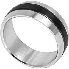 Men - S Rings The Love Silver Collection Gent's 9mm Stainless Steel Band with Black Plated Detail Ring, Silver, X, Men X Ilver