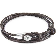 Anchor & Crew Dark Brown Dundee Silver and Braided Leather Bracelet