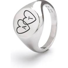 John Greed Signature Silver Heart Initials Signet Ring