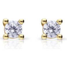 Diamonfire Gold Plated Zirconia 3mm Four Claw Solitaire Stud Earrings