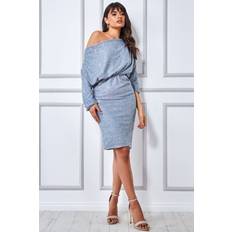 Midi Dresses - Silver Goddiva Sequin Cowl Neck Midi Dress Silver