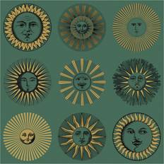 Fornasetti Wallpaper Soli Emerald & Gold 100% paper