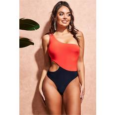 A Swimsuits Goddiva One Shoulder Cut Out Swimsuit Orange
