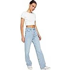 Trendyol Collection Dam hög midja raka ben normal passform jeansbyxor, BLÅ SE