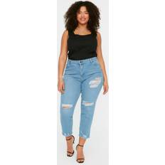 Trendyol Collection Blaue Slim-Fit-Jeans mit hoher Taille TBBSS22JE0187