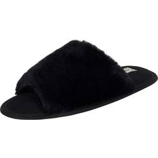 Fur Slippers Jessica Simpson Women's Plush Faux Fur Fuzzy Slide on Open Toe Slipper, Black