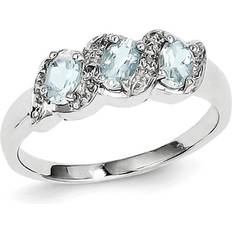 Blue Rings Three Stone Aquamarine Ring 3/5 Carat ctw in Sterling Silver