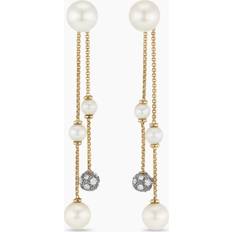 Beige Earrings David Yurman Women's Pearl And Pavé Row Drop Earrings In 18K Yellow Gold With Diamonds Gold Gold