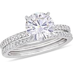 1.85 Carat ctw Lab-Created Moissanite Engagement Bridal Wedding Ring Set 14K White Gold with Diamonds 1/4 Carat ctw