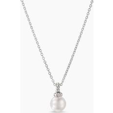 David Yurman White Gold Necklaces David Yurman Women's Petite Solari Pendant Necklace in 18K White Gold with Pearl and Pavé Diamonds Pearl Pearl