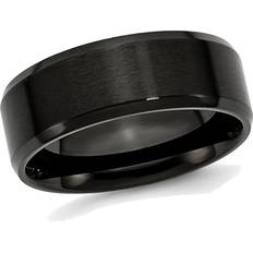 Stainless Steel Rings Men's Black Plated Stainless Steel 8mm Beveled Edge Wedding Band