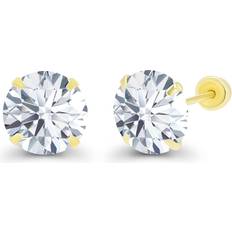 Earrings Solid 14k Yellow Gold Hypoallergenic Round Cubic Zirconia Solitaire Stud Earrings For girls With Secure Ball Screw Backs For Women, 6mm