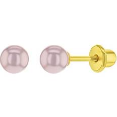 Children Earrings In Season Jewelry Gold Plated 4mm Rose Pink Simulated Pearl Screw Back Earrings for Little Girls