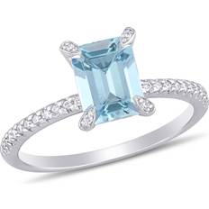 Blue - Engagement Rings 1.90 Carat ctw Aquamarine Octagon Ring with Diamonds in 14K White Gold