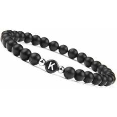 Unisex Bracelets Initial Bracelet 6mm Matte Black Onyx Letter Bracelet Alphabet Couple Unisex