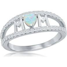 Rings Caribbean Treasures Sterling Silver Opal & Cubic Zirconia "MOM" Ring, Women's, 6, White