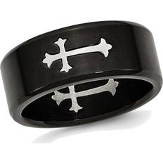 Men's Black Plated Stainless Steel 9mm Brushed Cross Wedding Band Ring