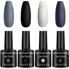 Senvenski Grå Svart Gel Nagellack Kit Set - Vit Glitter Mörkt Lila