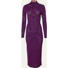 Midi Dresses - Polyurethane Carolina Herrera Lace Knit Turtleneck Midi Dress