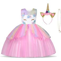 Princess Unicorn Dress with Necklace & Headband Light Pink