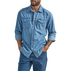 Wrangler Herren Iconic Denim Regular Fit Snap Shirt Hemd mit Button-Down-Kragen, Lake Wash