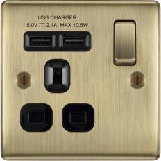 BG Single Plug Socket 2 USB Ports Antique Brass