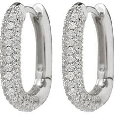 Pave Chain Link Hoops Earrings - Silver/Transparent