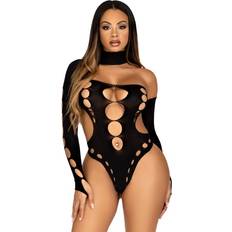 Leg Avenue Seamless Asymmetrical Cut Out Thong Back Bodysuit One Black