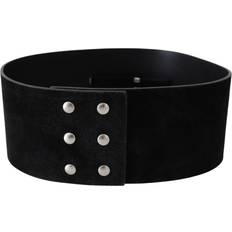 Gianfranco Ferre GF Ferre Black Leather Wide Silver Logo Design Buckle Belt