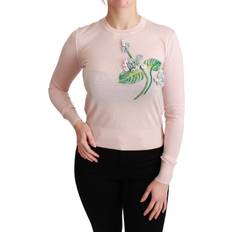 Silk Jumpers Dolce & Gabbana Pink Floral Silk Cashmere Pullover Sweater IT36