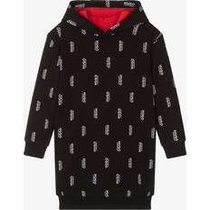 HUGO Kids-Hoodiekleid aus Fleece mit vertikalen Logo-Prints