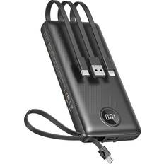 Power Bank with Built-in Cable 10000mAh Black