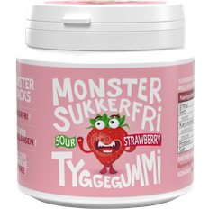 Monster Supersnacks Sukkerfri Tyggegummi Sour Strawberry 84g 60st 1pakk