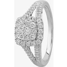 T.H.Baker 9ct White Gold 0.50ct Diamond Split Shouldered Square Cluster Ring THR19764-50D