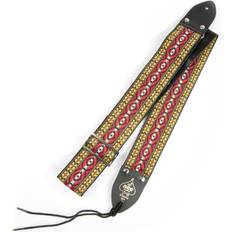 Reimer & Bånd ACE Guitar Strap Vintage Style Red Green Yellow Black Pattern Hippie