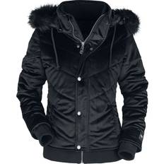 Damen - Samt Oberbekleidung Black Premium by EMP Samt Winterjacke mit Kunstfellkapuze Winterjacke schwarz XS, S, M, L, XL