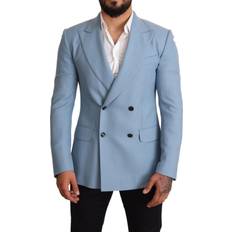 Kashmir Kavajer Dolce & Gabbana Blue Cashmere Silk Slim Fit Blazer Jacket IT48