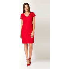 Pliegues Vestidos Roman V-Neck Lace Dress in Red