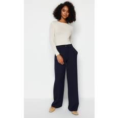 Trendyol Collection Women High Waist Wide Leg Trousers - Navy