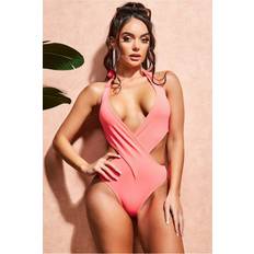 Orange Swimsuits Goddiva V Neck Swimsuit Coral