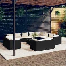 vidaXL Patio Lounge Set 13 Piece With Cushions Black Poly Rattan Furniture Conjunto de Sala de Exterior