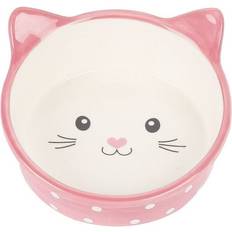 HappyPet pink polka dot ceramic cat kitten food water bowl 5" 13177