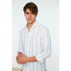 Trendyol Collection Herr vit smal passform knapp krage tunn randig ny skjorta